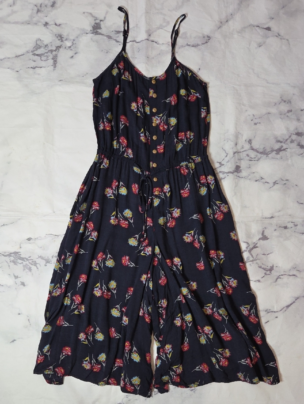 Free People Navy Floral Print Jumpsuit